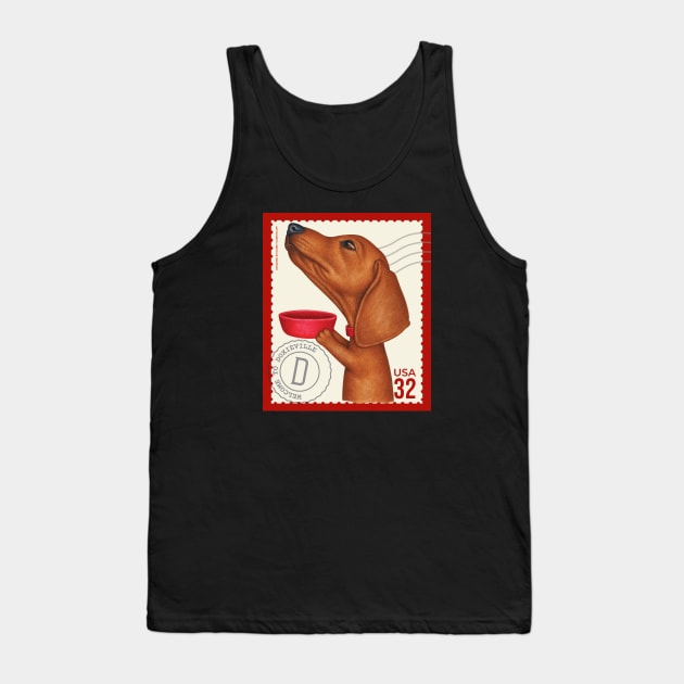 Cute dachshund wants another treat on vintage stamp Tank Top by Danny Gordon Art